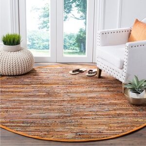 SAFAVIEH NWT hand woven rag round area rug -gold/multi -6”